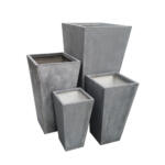Tall Tapered Square Garden Pots and Planters Raw Concrete