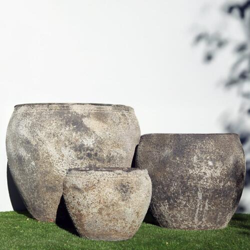 Pompeii Opium Jar Planter with black and white volcanic texture finish, rounded ceramic planter for indoor and outdoor use, available with Sydney and Canberra delivery