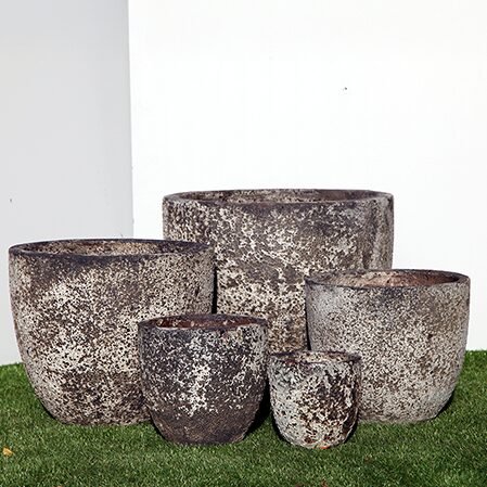 Pompeii Egg Planter with black and white volcanic texture finish, egg cup-shaped ceramic planter for indoor and outdoor use, available with Sydney and Canberra delivery