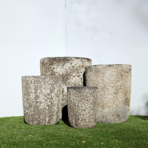 Pompeii U Planter with black and white volcanic texture finish, clean U-shaped ceramic planter for indoor and outdoor use, available with Sydney and Canberra delivery
