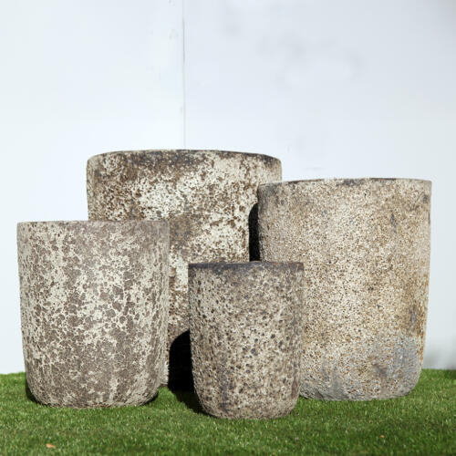 Pompeii U Planter with black and white volcanic texture finish, clean U-shaped ceramic planter for indoor and outdoor use, available with Sydney and Canberra delivery