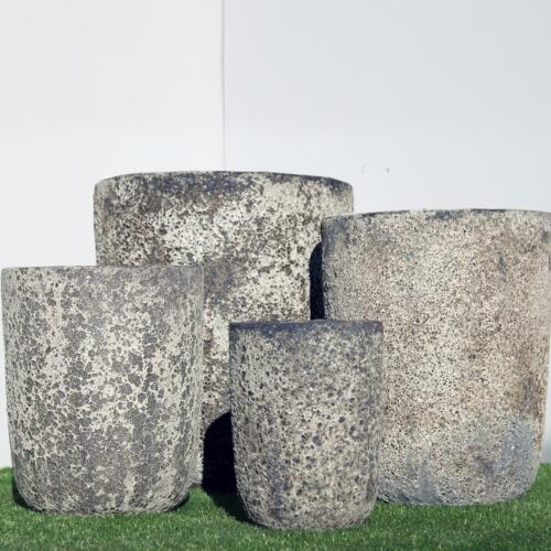 Pompeii U Planter with black and white volcanic texture finish, clean U-shaped ceramic planter for indoor and outdoor use, available with Sydney and Canberra delivery