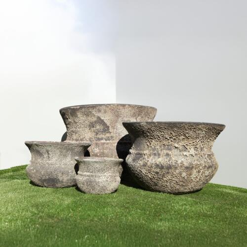 Pompeii Cauldron Planter with black and white volcanic texture finish, bold cauldron-shaped ceramic planter for indoor and outdoor use, available with Sydney and Canberra delivery
