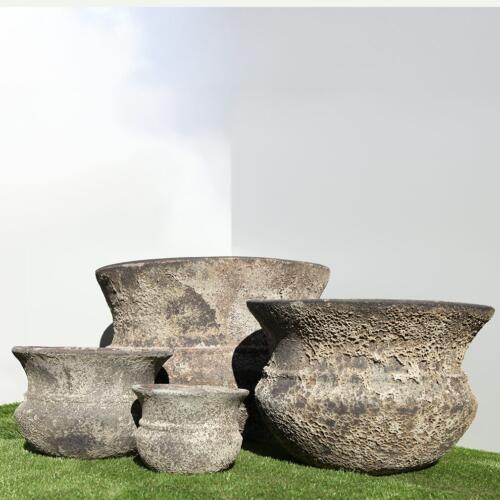 Pompeii Cauldron Planter with black and white volcanic texture finish, bold cauldron-shaped ceramic planter for indoor and outdoor use, available with Sydney and Canberra delivery