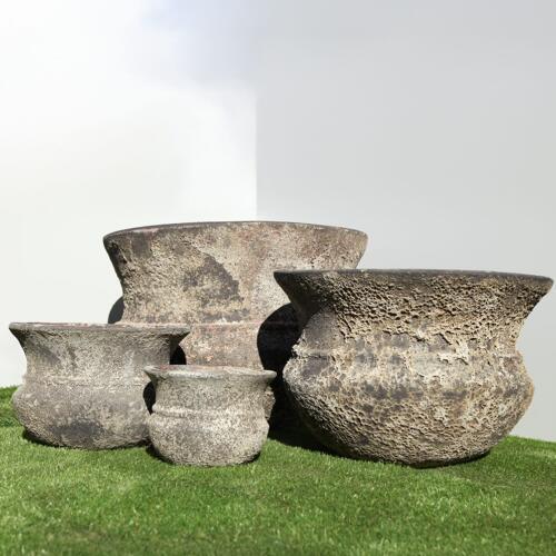 Pompeii Cauldron Planter with black and white volcanic texture finish, bold cauldron-shaped ceramic planter for indoor and outdoor use, available with Sydney and Canberra delivery