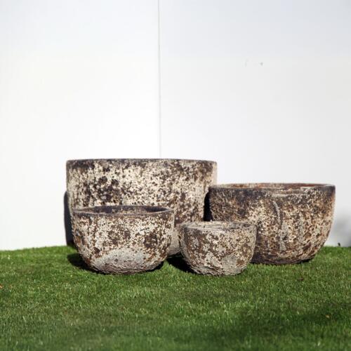 Pompeii Deep Bowl garden planter with black-and-white volcanic-style textured finish