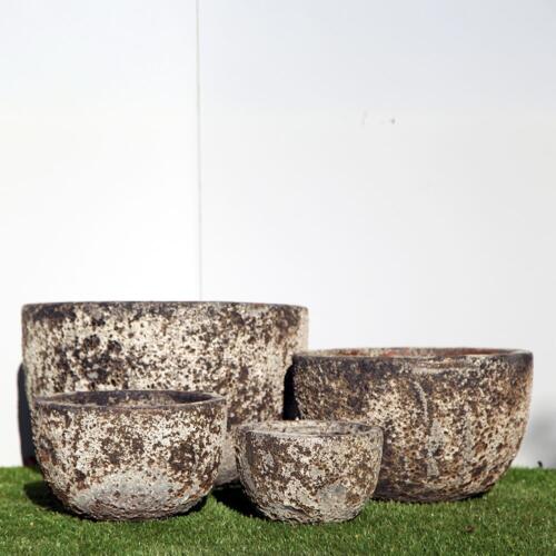 Pompeii Deep Bowl garden planter with black-and-white volcanic-style textured finish