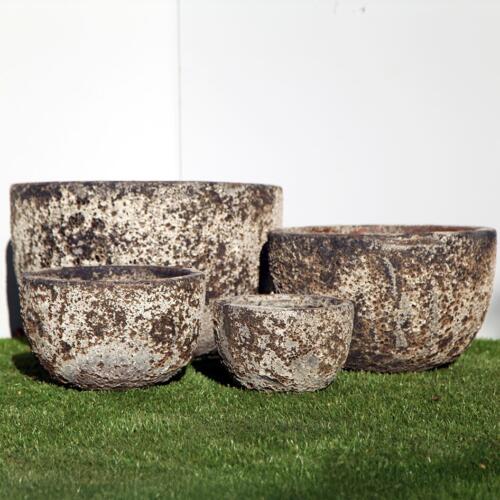 Pompeii Deep Bowl garden planter with black-and-white volcanic-style textured finish