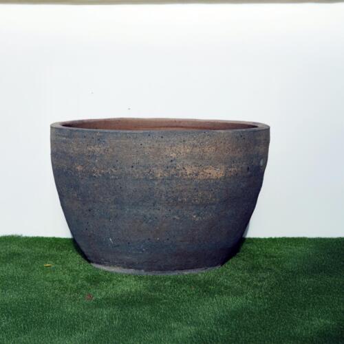 Old Stone Sala Pond wide low earthenware bowl with sand-blasted finish in multiple sizes -- Pots Wholesale Direct