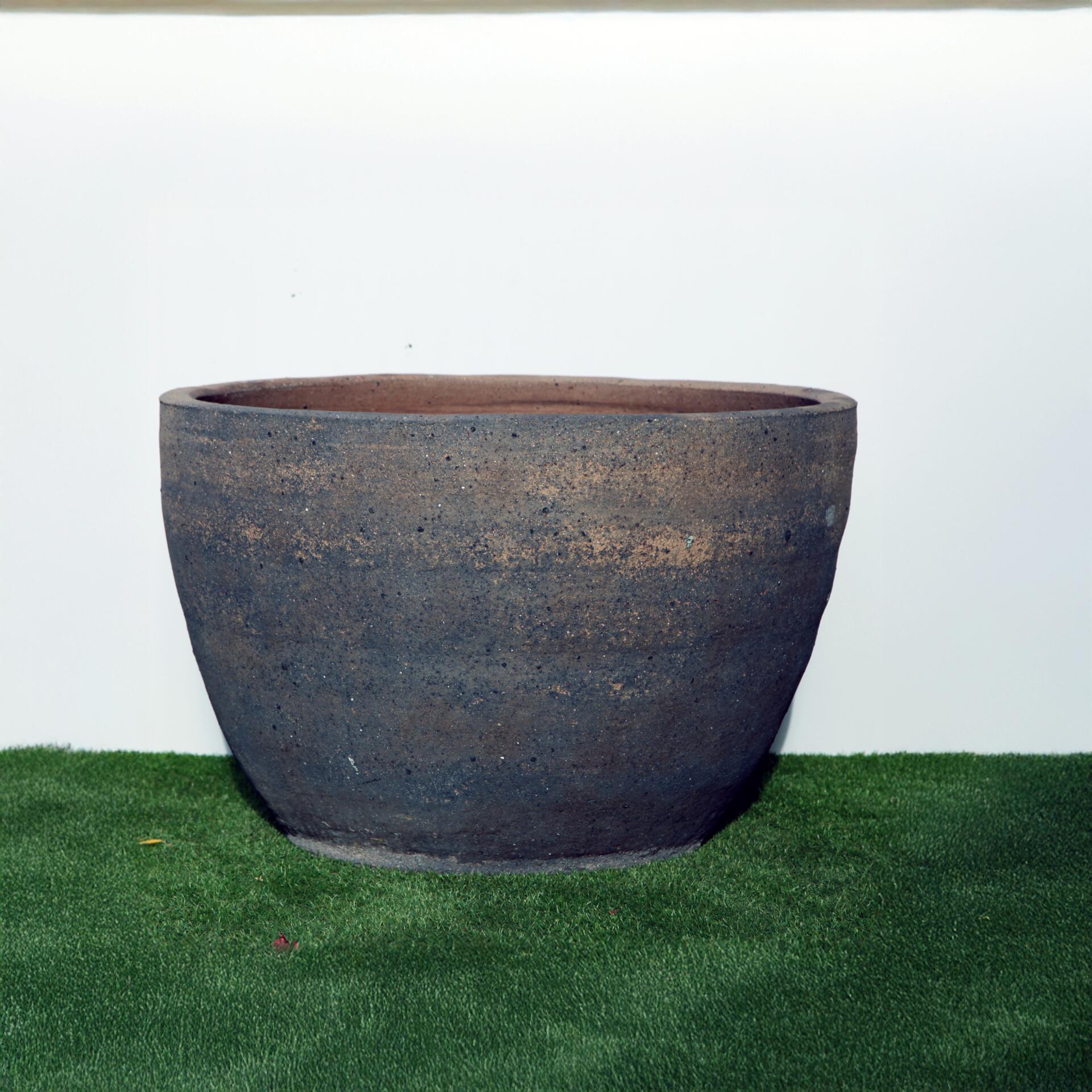 Old Stone Sala Pond wide low earthenware bowl with sand-blasted finish in multiple sizes -- Pots Wholesale Direct