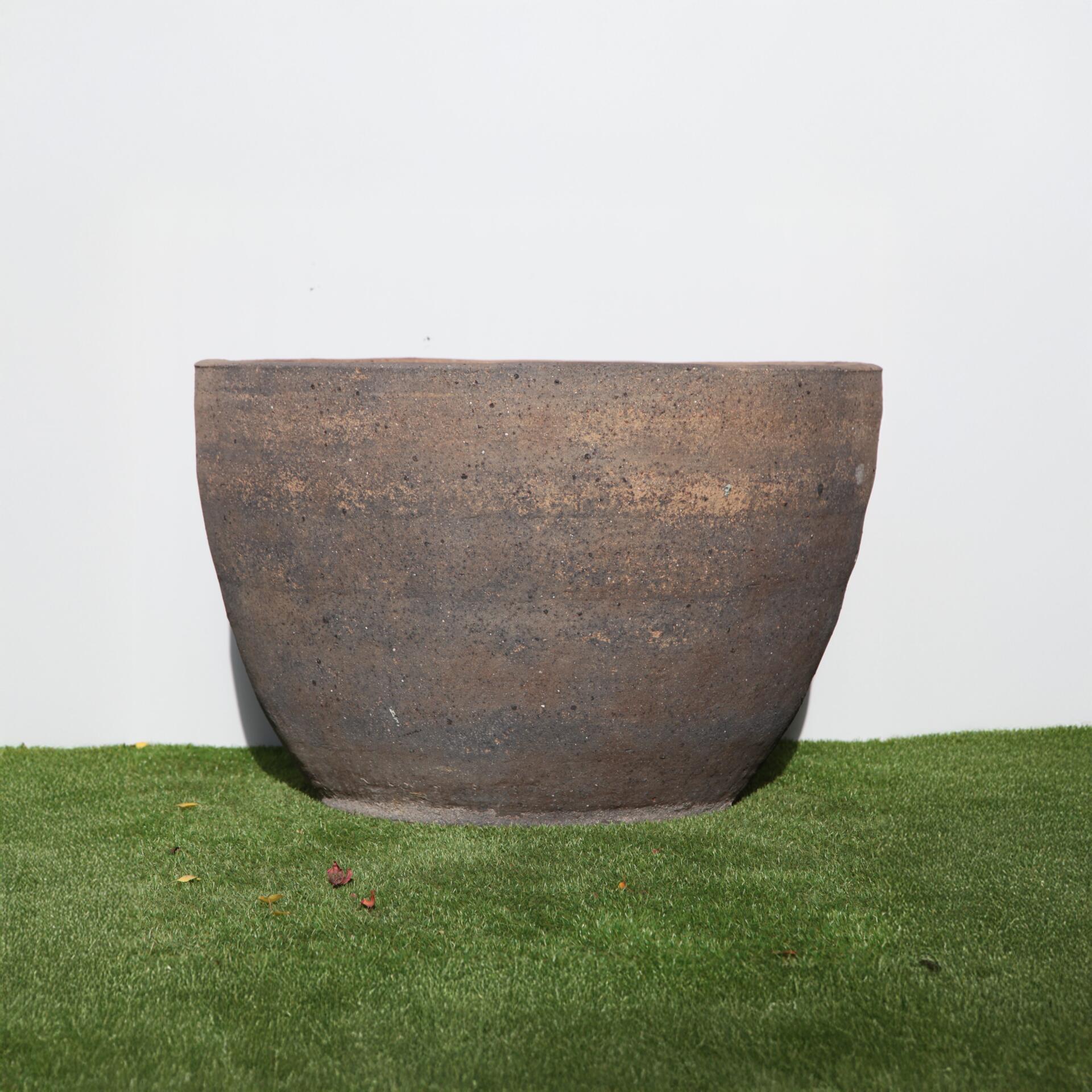 Old Stone Sala Pond wide low earthenware bowl with sand-blasted finish in multiple sizes -- Pots Wholesale Direct